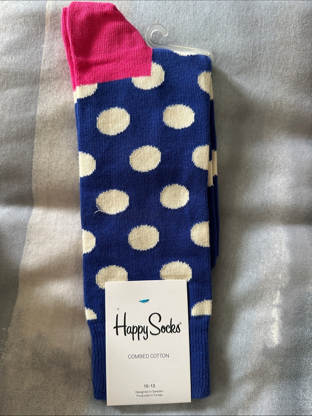 Happy Socks Men’s Combed Cotton Crew Dress Socks 10-13 New With Tags Blue Pink